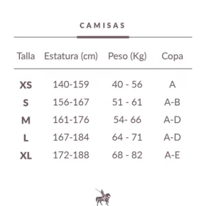 CAMISA BLANCA MANGA LARGA MEDIDAS