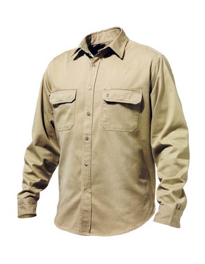 Camisa De Dril Caqui Manga Larga – Hombre