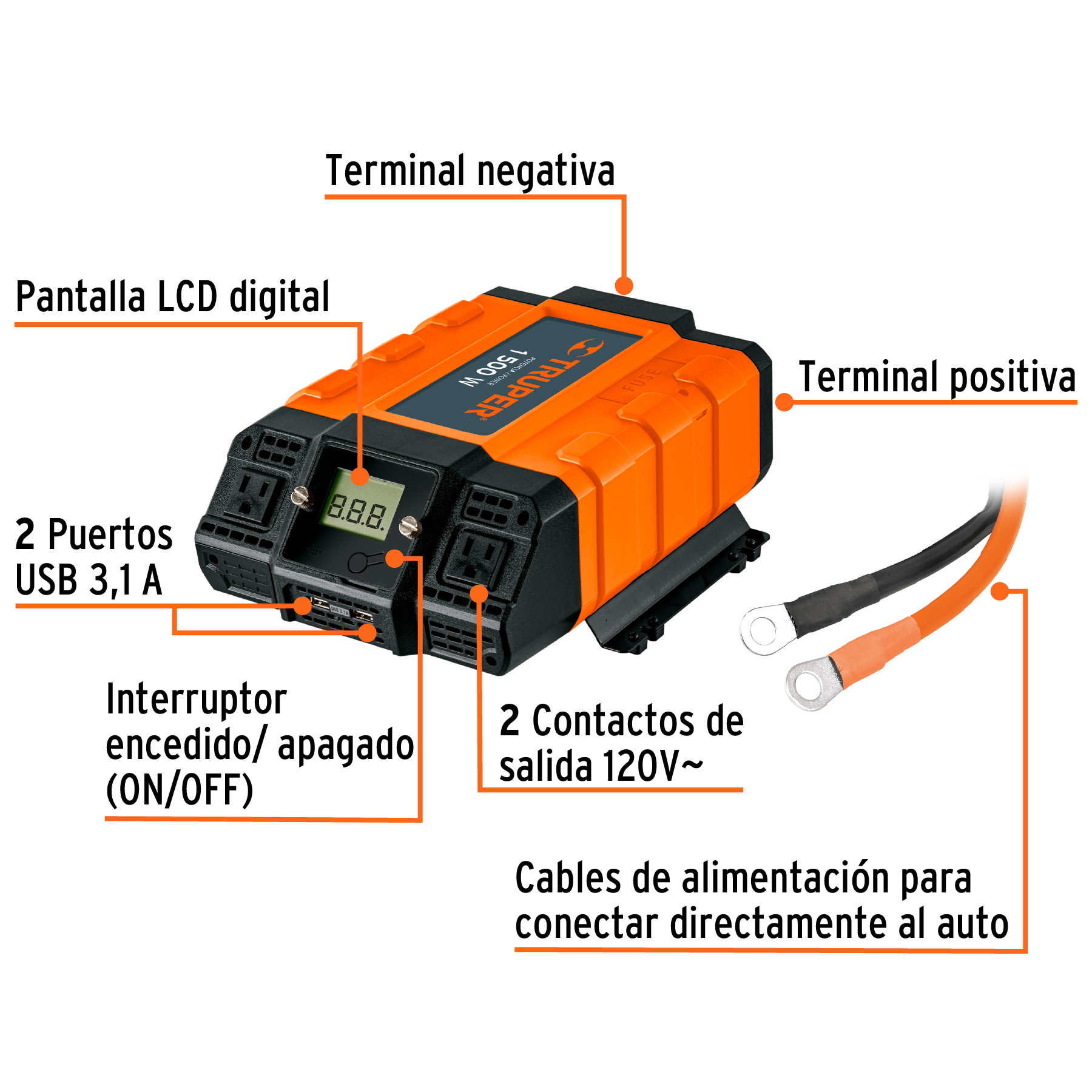Inversor de corriente 1500 w Truper